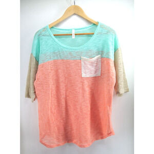 Cezanne Blue Pink 3/4 Sleeve Tunic Shirt,‎ Women's Size L see through